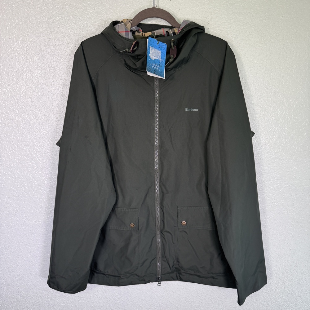 Barbour Domus Jacket Mens XL Hooded Waterproof Green Rain Coat Outdoor Light